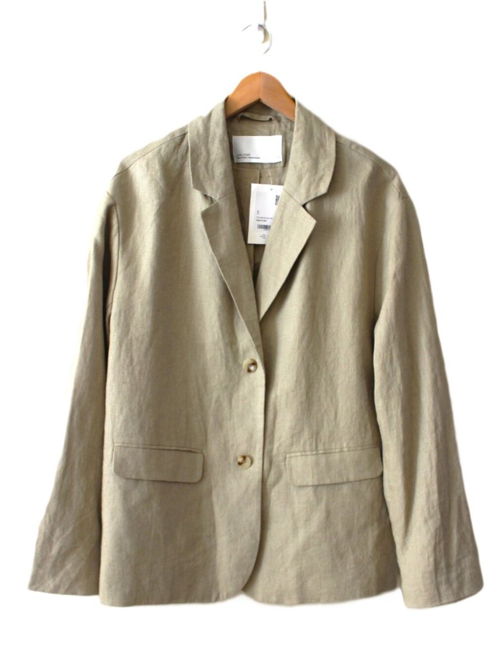 nwt OAK + FORK 100% Linen Relaxed Boyfriend Blazer in Khaki Twill (Size S)